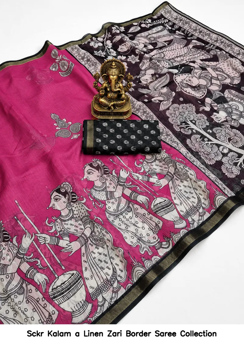 Sckr Kalam a Linen Zari Border Saree Collection - Image 4