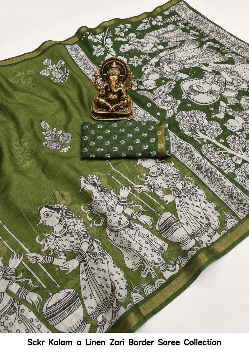 Sckr Kalam a Linen Zari Border Saree Collection - Image 6