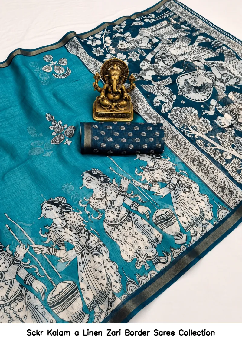 Sckr Kalam a Linen Zari Border Saree Collection - Image 7