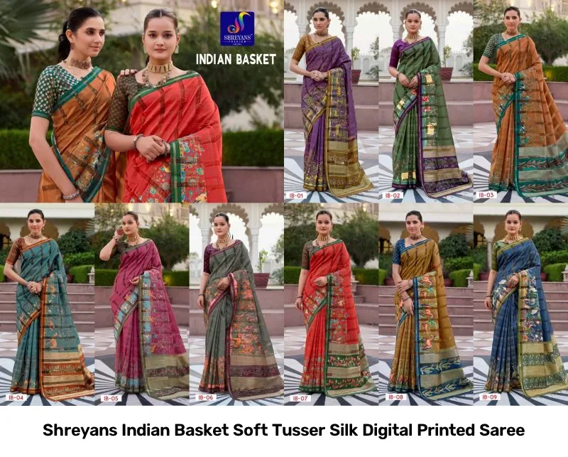 Shreyans Indian Basket Soft Tusser Silk Digital Printed Saree - Image 2