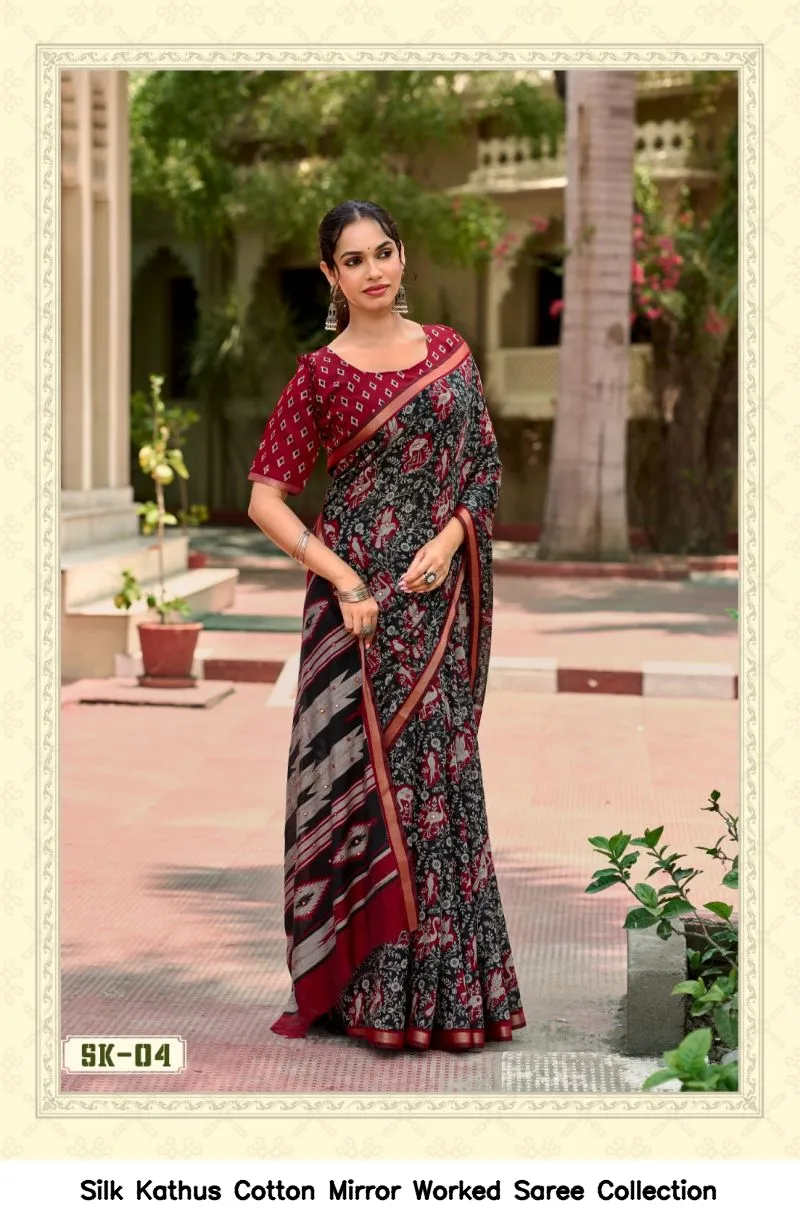 Silk Kathus Cotton Mirror Worked Saree Collection - Image 10