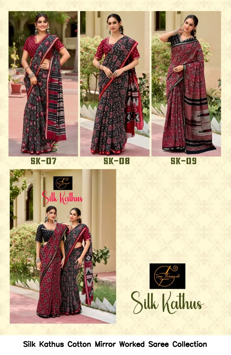 Silk Kathus Cotton Mirror Worked Saree Collection - Image 2