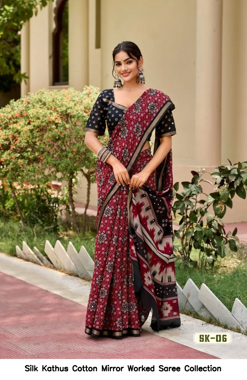 Silk Kathus Cotton Mirror Worked Saree Collection - Image 5