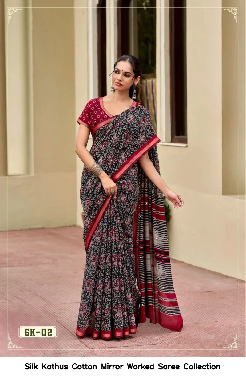 Silk Kathus Cotton Mirror Worked Saree Collection - Image 6