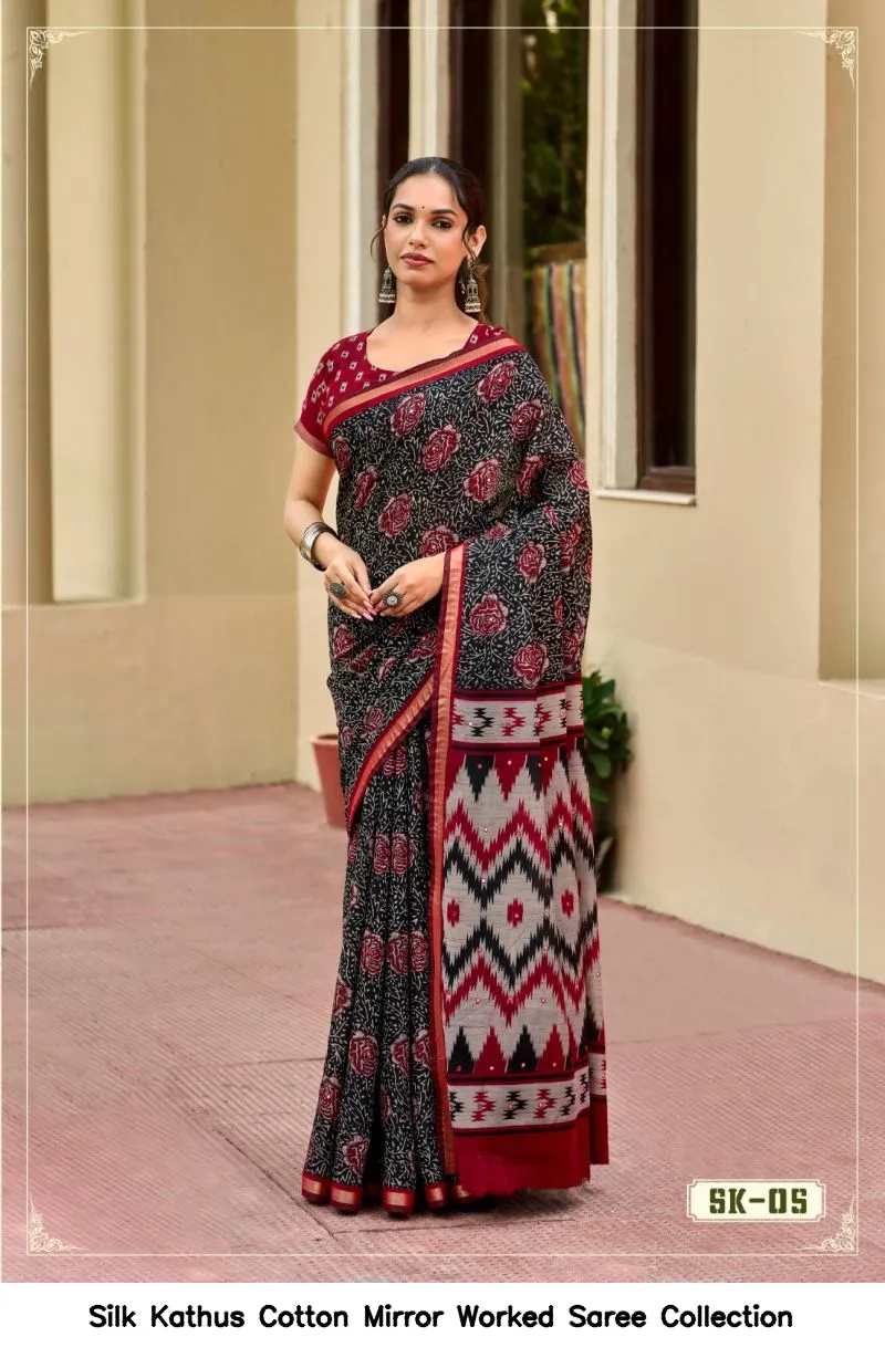 Silk Kathus Cotton Mirror Worked Saree Collection - Image 9