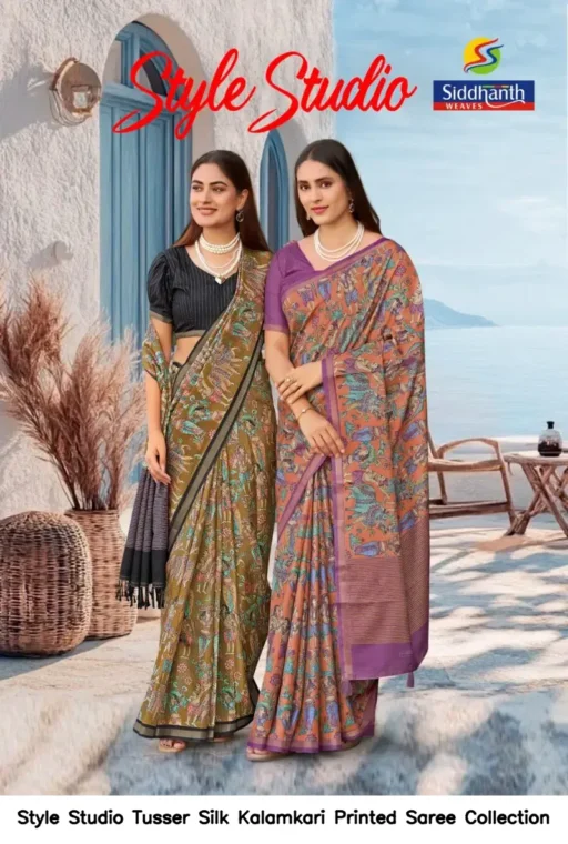 Style Studio Tusser Silk Kalamkari Printed Saree Collection