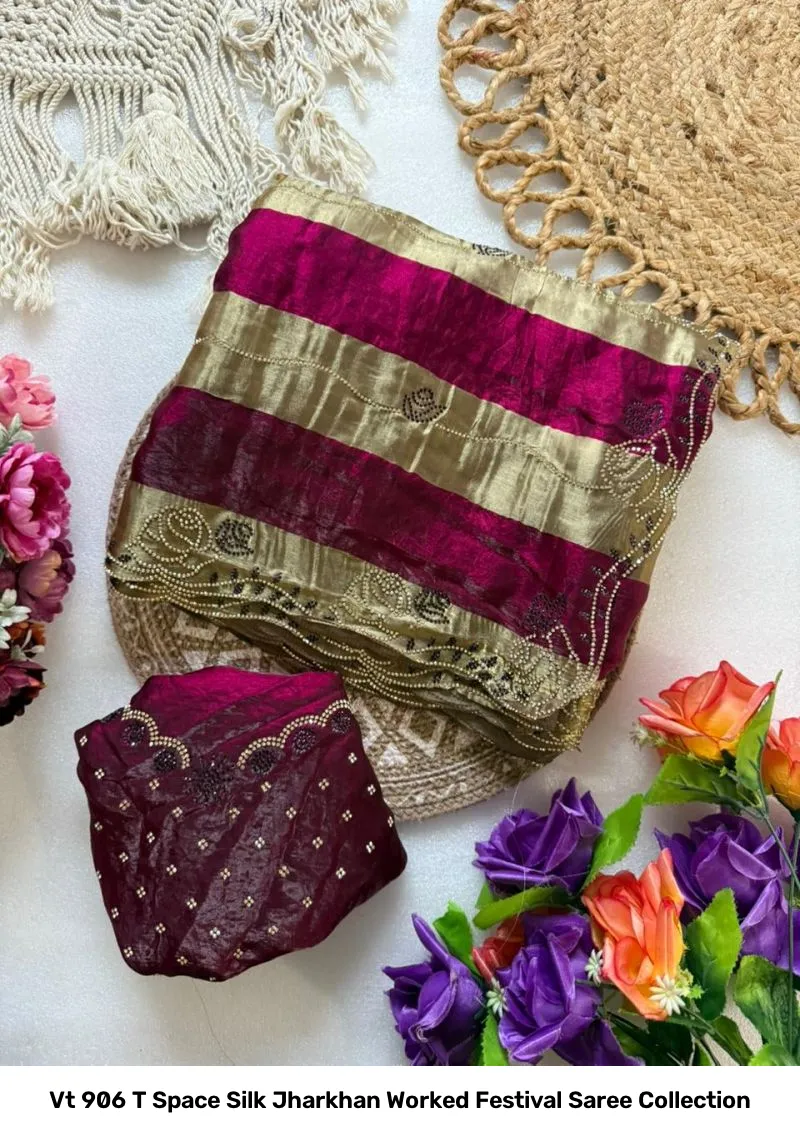 Vt 906 T Space Silk Jharkhan Worked Festival Saree Collection - Image 10