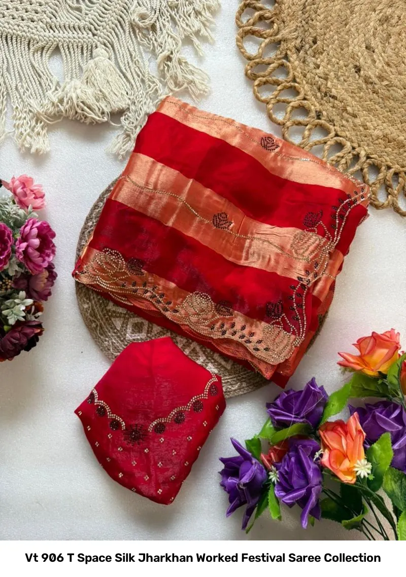 Vt 906 T Space Silk Jharkhan Worked Festival Saree Collection - Image 12