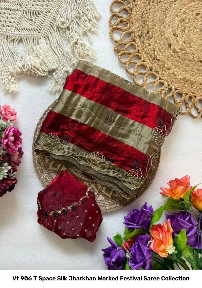 Vt 906 T Space Silk Jharkhan Worked Festival Saree Collection - Image 13