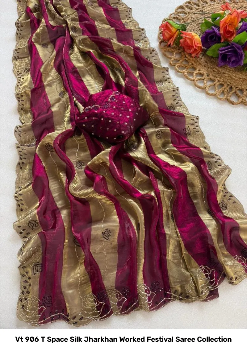 Vt 906 T Space Silk Jharkhan Worked Festival Saree Collection - Image 2