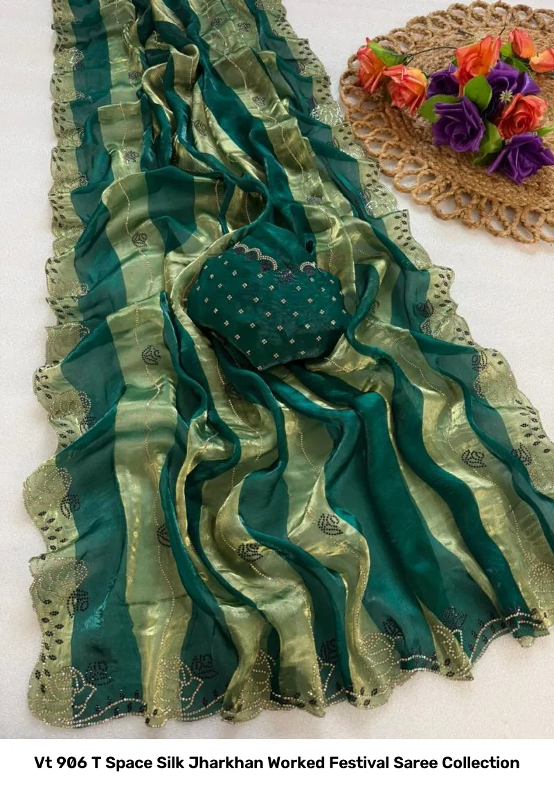 Vt 906 T Space Silk Jharkhan Worked Festival Saree Collection - Image 4