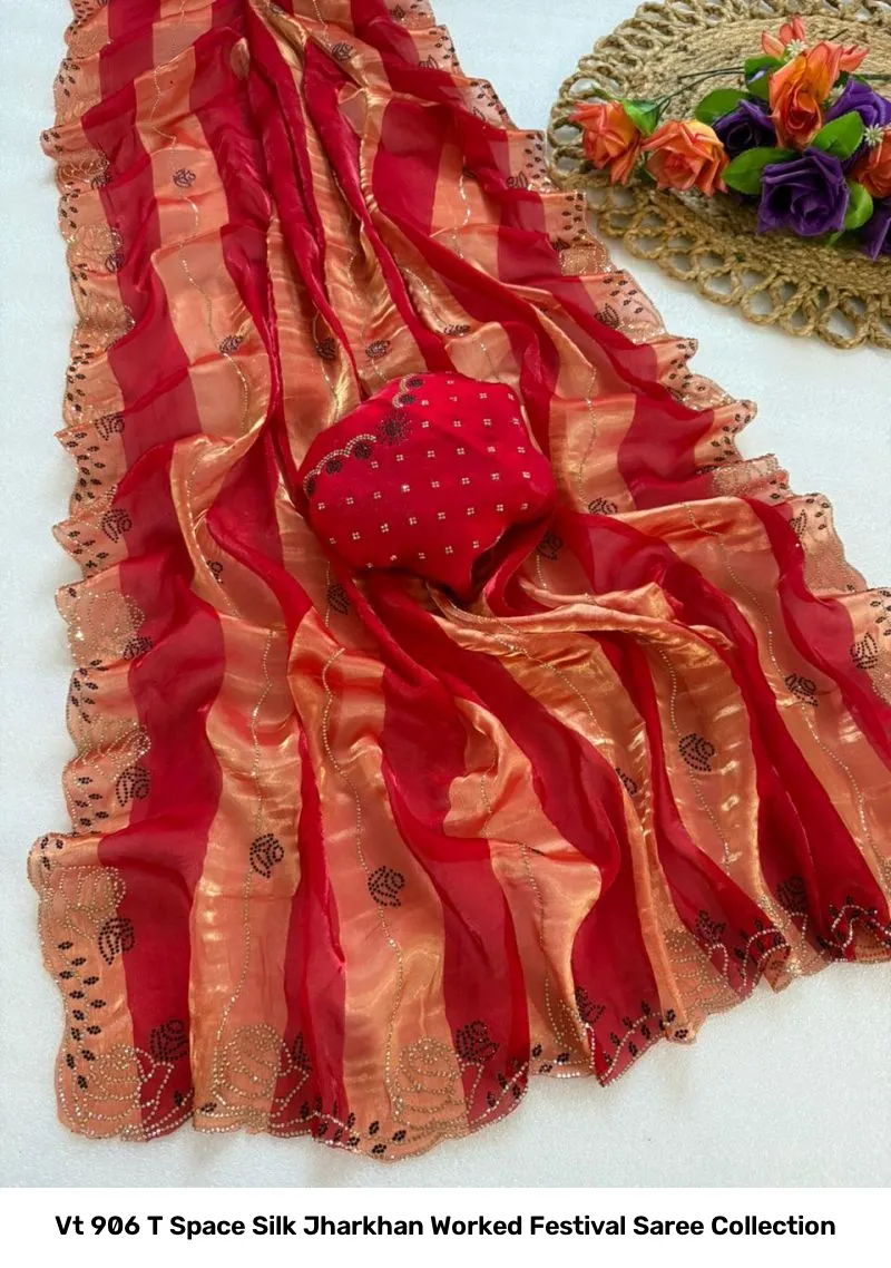 Vt 906 T Space Silk Jharkhan Worked Festival Saree Collection - Image 5