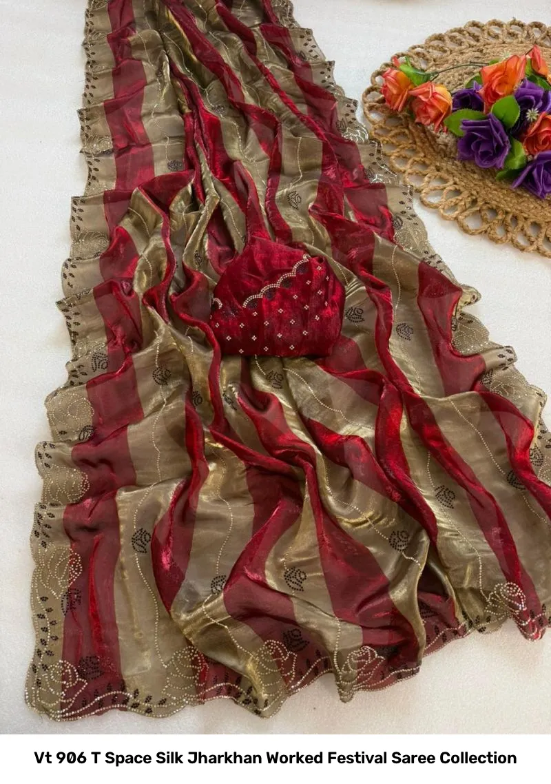 Vt 906 T Space Silk Jharkhan Worked Festival Saree Collection - Image 8