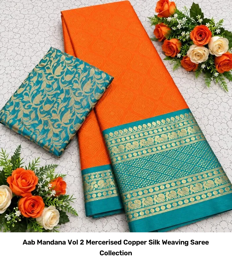 Aab Mandana Vol 2 Mercerised Copper Silk Weaving Saree Collection - Image 4