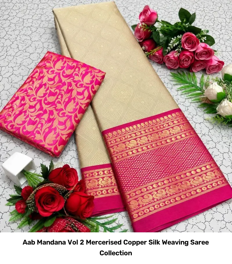 Aab Mandana Vol 2 Mercerised Copper Silk Weaving Saree Collection - Image 5