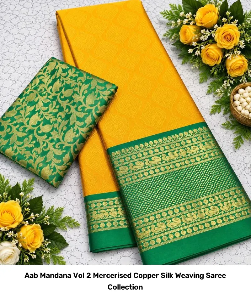 Aab Mandana Vol 2 Mercerised Copper Silk Weaving Saree Collection - Image 9