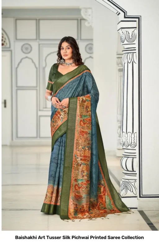 Baishakhi Art Tusser Silk Pichwai Printed Saree Collection