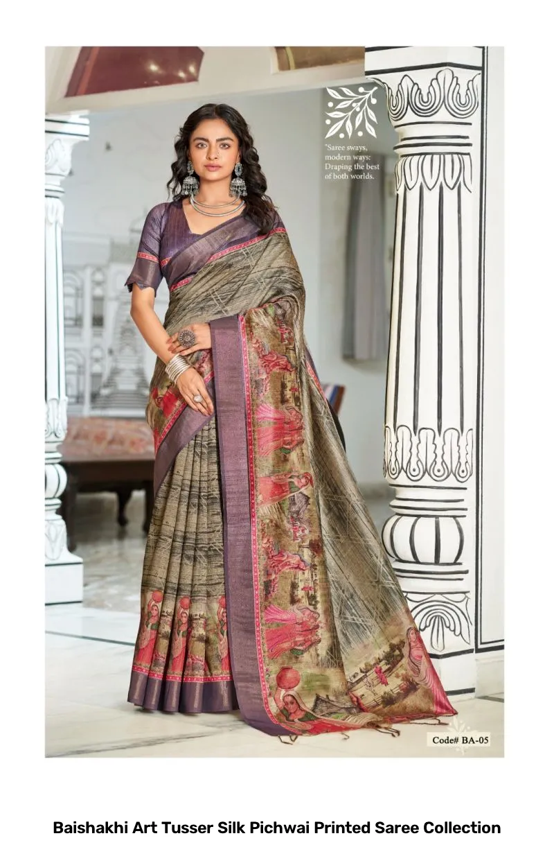 Baishakhi Art Tusser Silk Pichwai Printed Saree Collection - Image 2