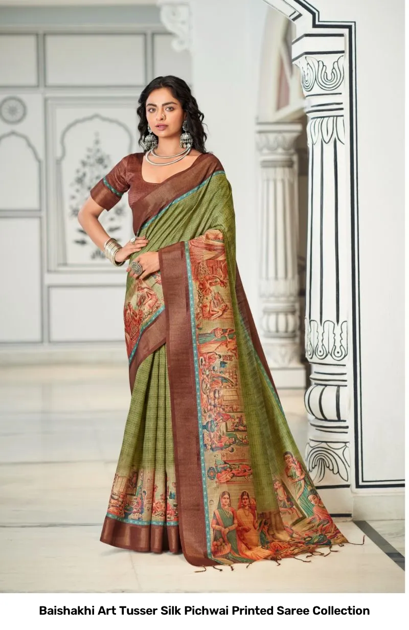 Baishakhi Art Tusser Silk Pichwai Printed Saree Collection - Image 4