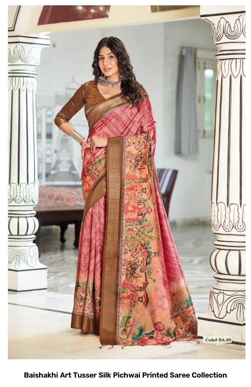 Baishakhi Art Tusser Silk Pichwai Printed Saree Collection - Image 7
