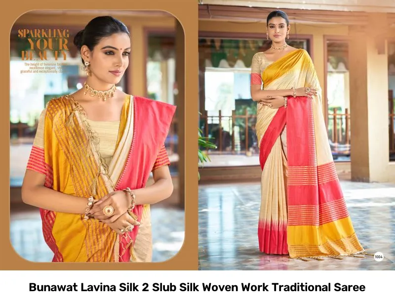 Bunawat Lavina Silk 2 Slub Silk Woven Work Traditional Saree - Image 4