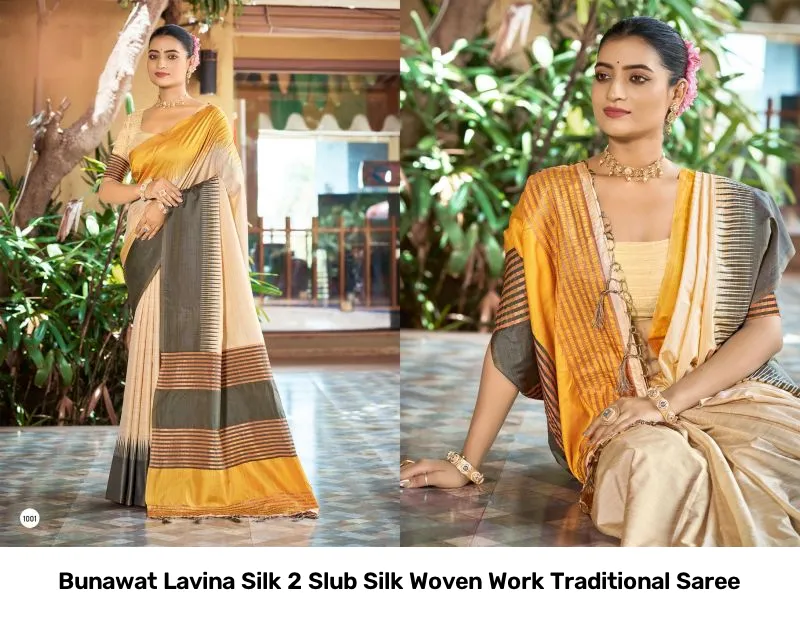 Bunawat Lavina Silk 2 Slub Silk Woven Work Traditional Saree - Image 6