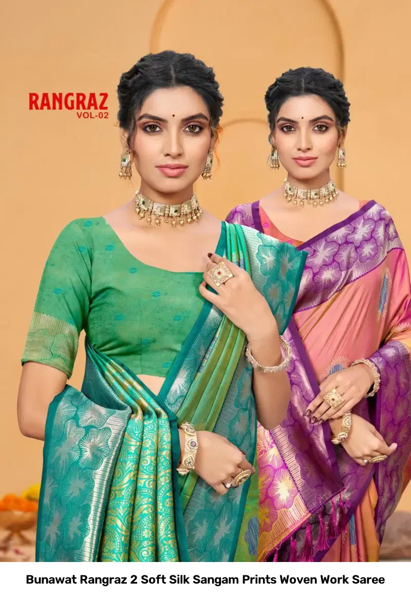 Bunawat Rangraz 2 Soft Silk Sangam Prints Woven Work Saree