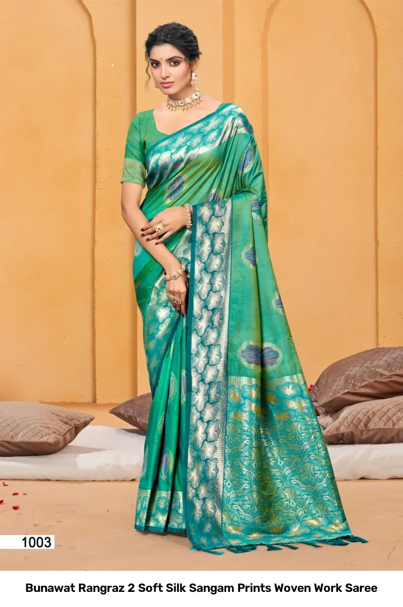 Bunawat Rangraz 2 Soft Silk Sangam Prints Woven Work Saree - Image 3