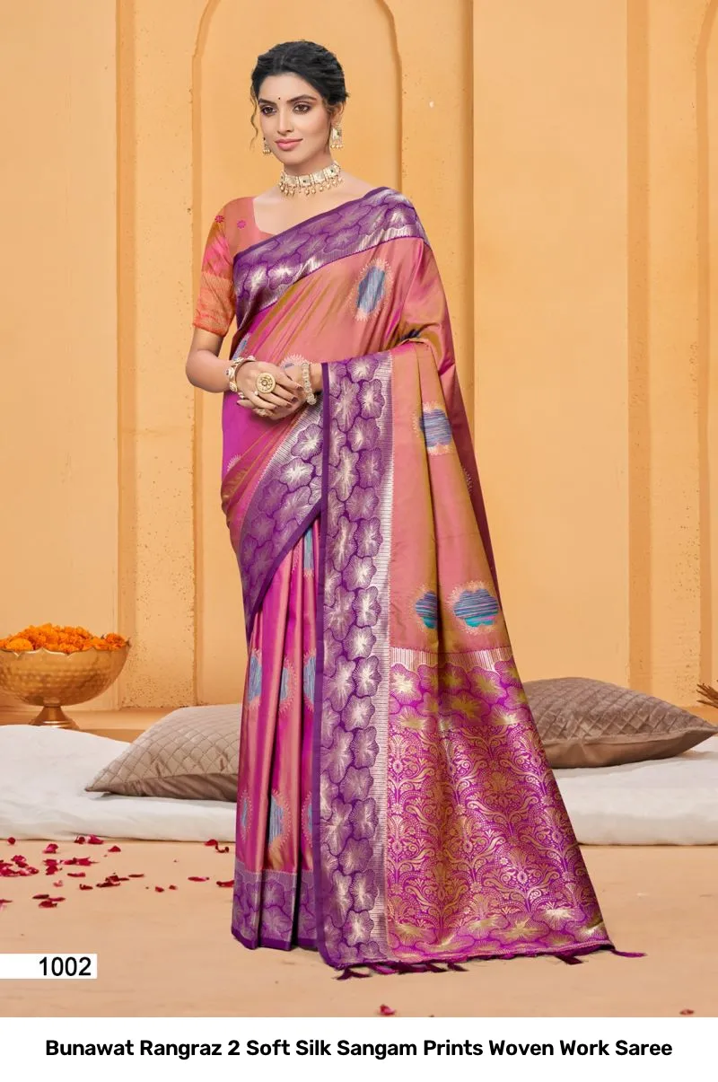 Bunawat Rangraz 2 Soft Silk Sangam Prints Woven Work Saree - Image 4