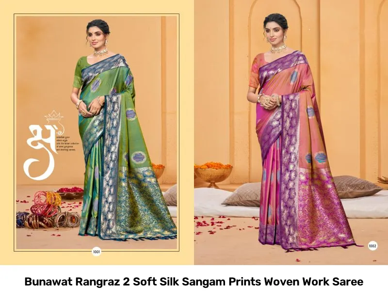 Bunawat Rangraz 2 Soft Silk Sangam Prints Woven Work Saree - Image 8
