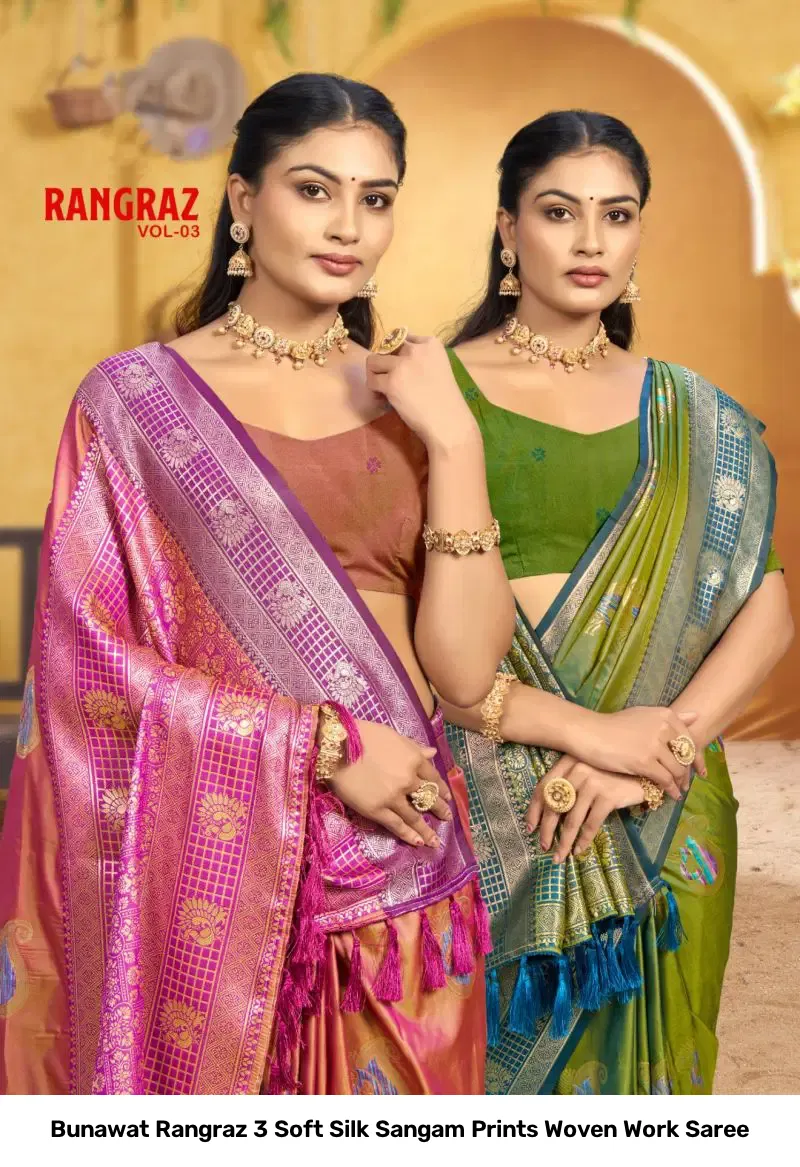 Bunawat Rangraz 3 Soft Silk Sangam Prints Woven Work Saree