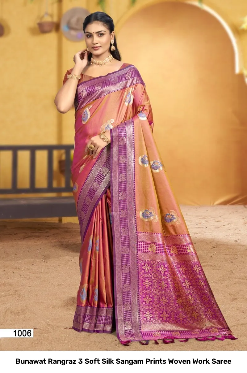 Bunawat Rangraz 3 Soft Silk Sangam Prints Woven Work Saree - Image 2