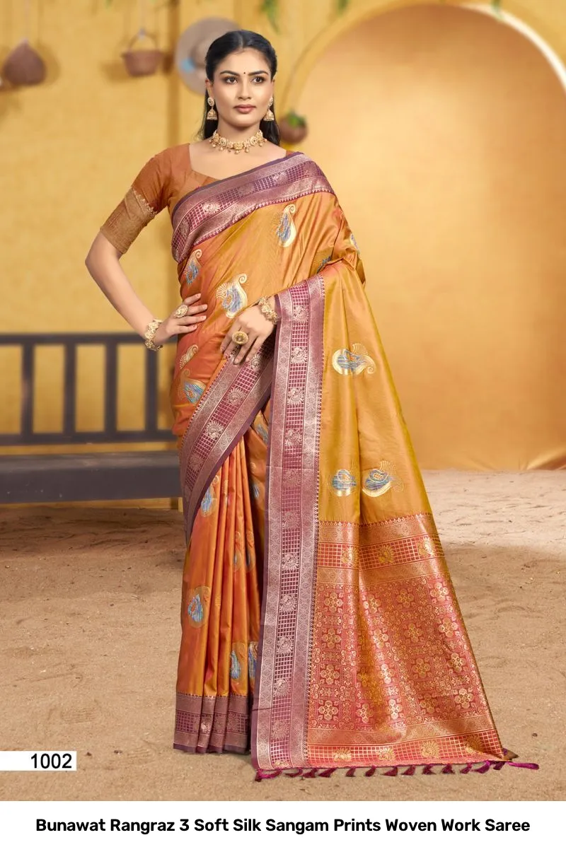 Bunawat Rangraz 3 Soft Silk Sangam Prints Woven Work Saree - Image 3