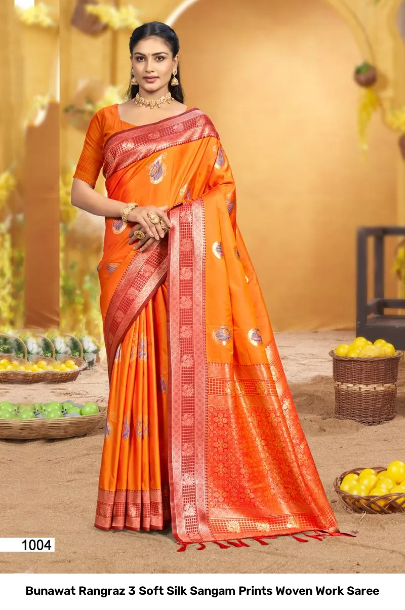 Bunawat Rangraz 3 Soft Silk Sangam Prints Woven Work Saree - Image 4