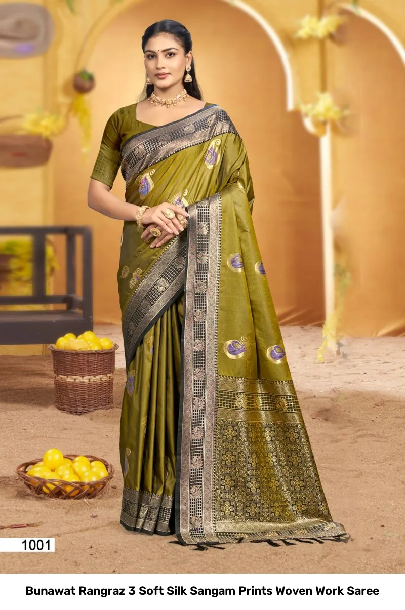Bunawat Rangraz 3 Soft Silk Sangam Prints Woven Work Saree - Image 5