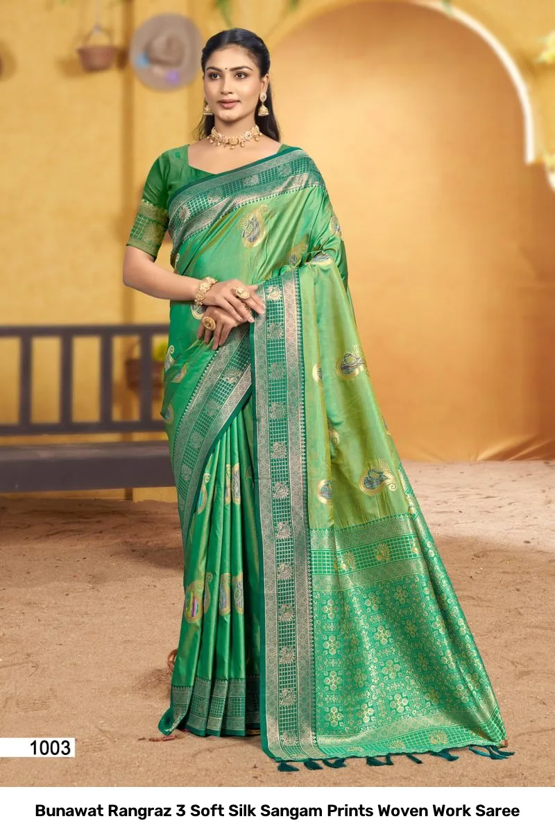 Bunawat Rangraz 3 Soft Silk Sangam Prints Woven Work Saree - Image 6