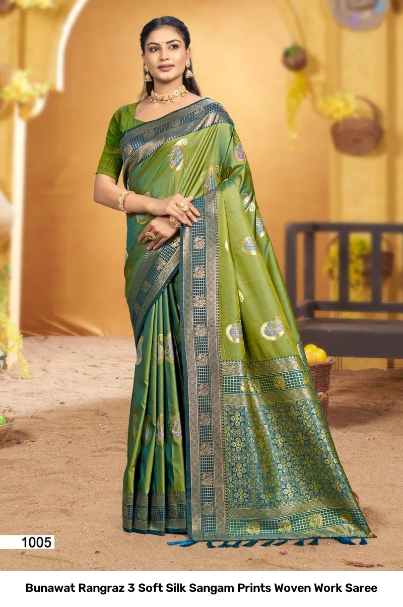 Bunawat Rangraz 3 Soft Silk Sangam Prints Woven Work Saree - Image 7
