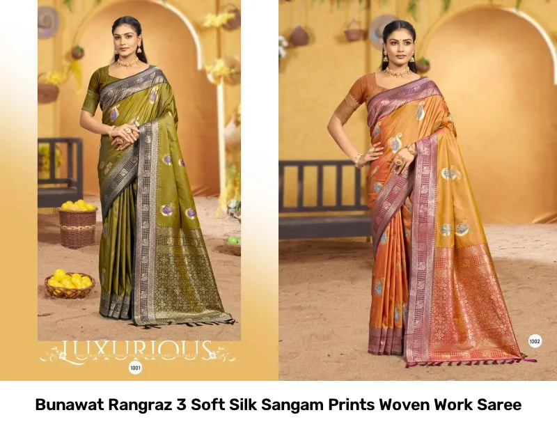 Bunawat Rangraz 3 Soft Silk Sangam Prints Woven Work Saree - Image 8