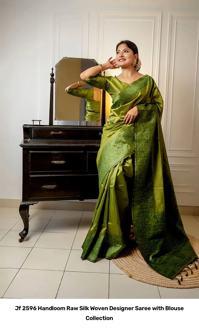 Jf 2596 Handloom Raw Silk Woven Designer Saree with Blouse Collection - Image 10