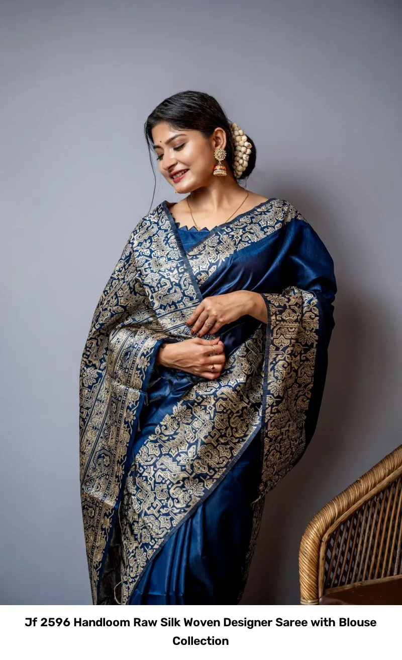 Jf 2596 Handloom Raw Silk Woven Designer Saree with Blouse Collection - Image 11