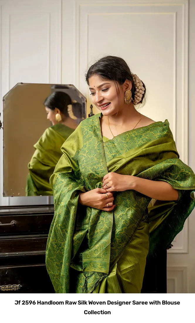 Jf 2596 Handloom Raw Silk Woven Designer Saree with Blouse Collection - Image 12