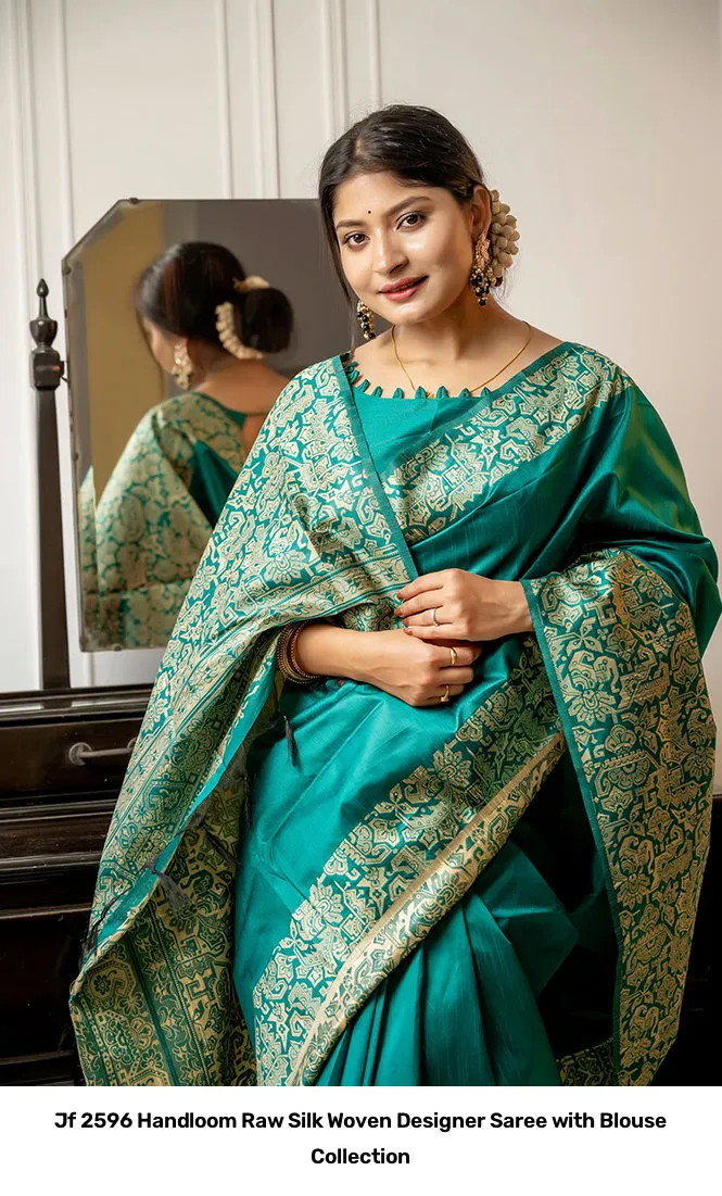 Jf 2596 Handloom Raw Silk Woven Designer Saree with Blouse Collection - Image 13