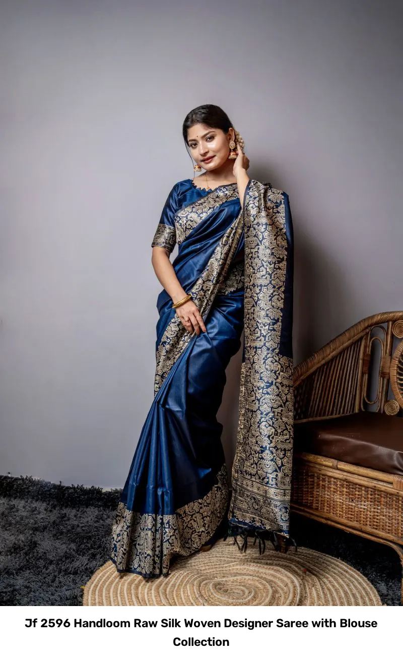 Jf 2596 Handloom Raw Silk Woven Designer Saree with Blouse Collection - Image 14