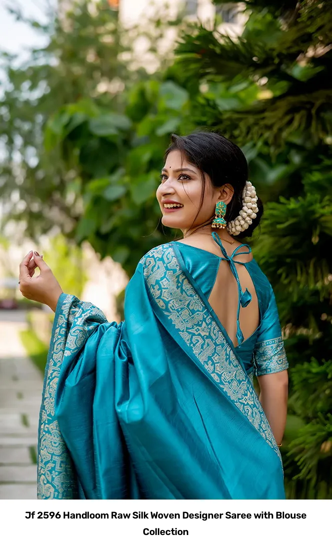 Jf 2596 Handloom Raw Silk Woven Designer Saree with Blouse Collection - Image 15
