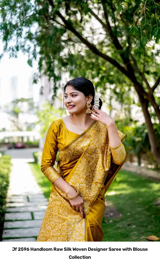 Jf 2596 Handloom Raw Silk Woven Designer Saree with Blouse Collection - Image 16