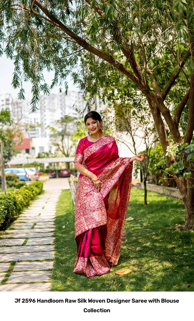 Jf 2596 Handloom Raw Silk Woven Designer Saree with Blouse Collection - Image 17