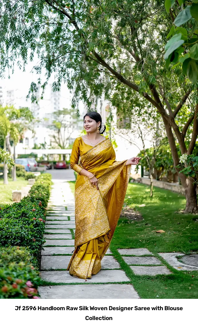 Jf 2596 Handloom Raw Silk Woven Designer Saree with Blouse Collection - Image 19