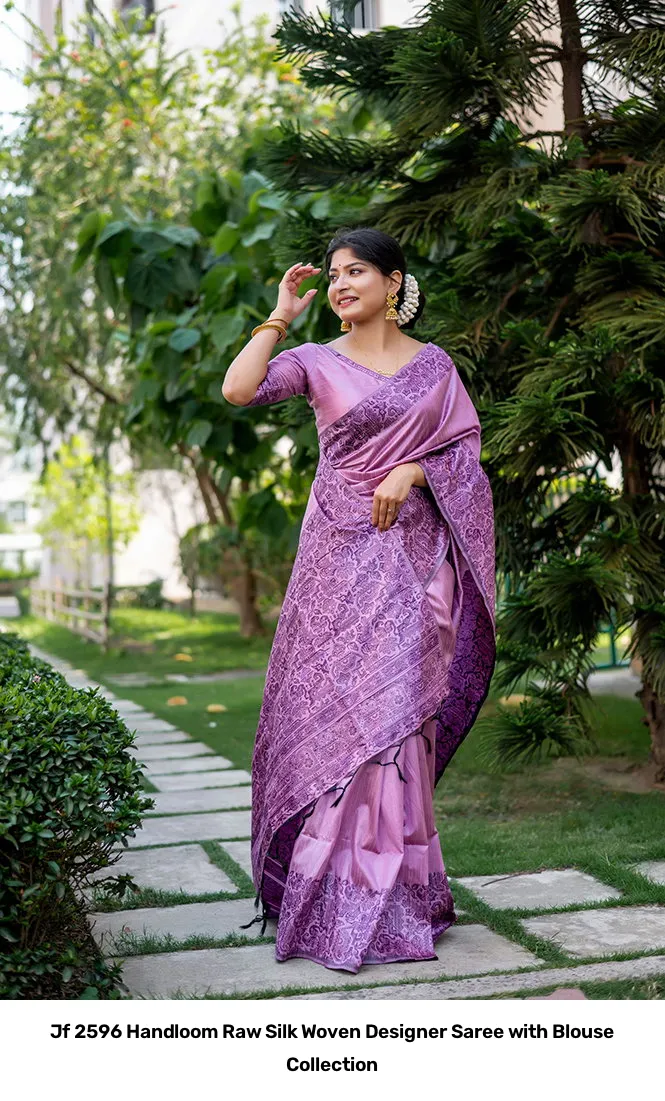 Jf 2596 Handloom Raw Silk Woven Designer Saree with Blouse Collection - Image 2