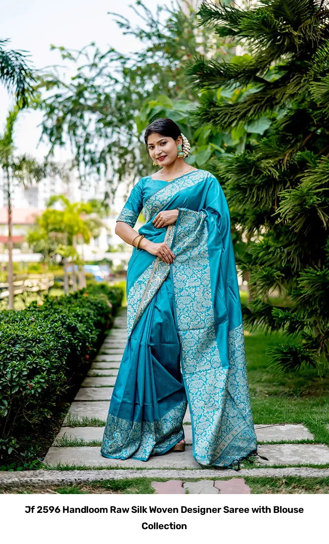 Jf 2596 Handloom Raw Silk Woven Designer Saree with Blouse Collection - Image 20