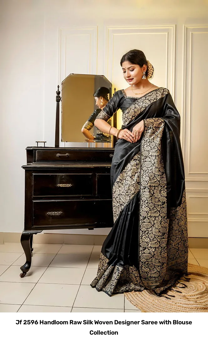 Jf 2596 Handloom Raw Silk Woven Designer Saree with Blouse Collection - Image 21